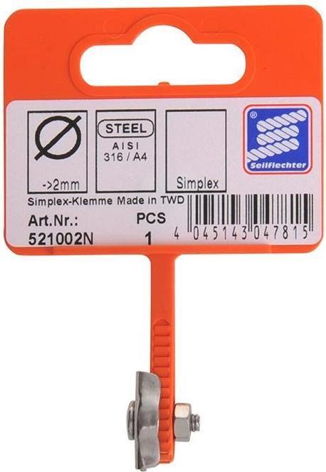 Produktbild ProPlus Simplex Seilklemme 2mm, A4 RVS AISI 316