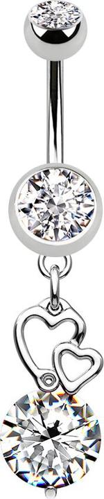 Produktbild Star Piercing Banane silber mit Anhänger doppel Herz Kristall silber (Chirurgenstahl 316L, ohne Messing)