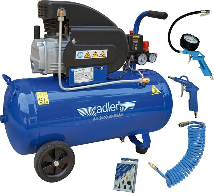 Immagine prodotto Adler COMPRESSORE 50L AD 2050-50-8BAR 230V CON KIT DI ACCESSORI (8 bar, 50 l)