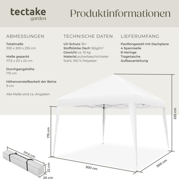 Produktbild tectake Faltbarer Pavillon Linosa 3x3 m (300 cm, 300 cm)