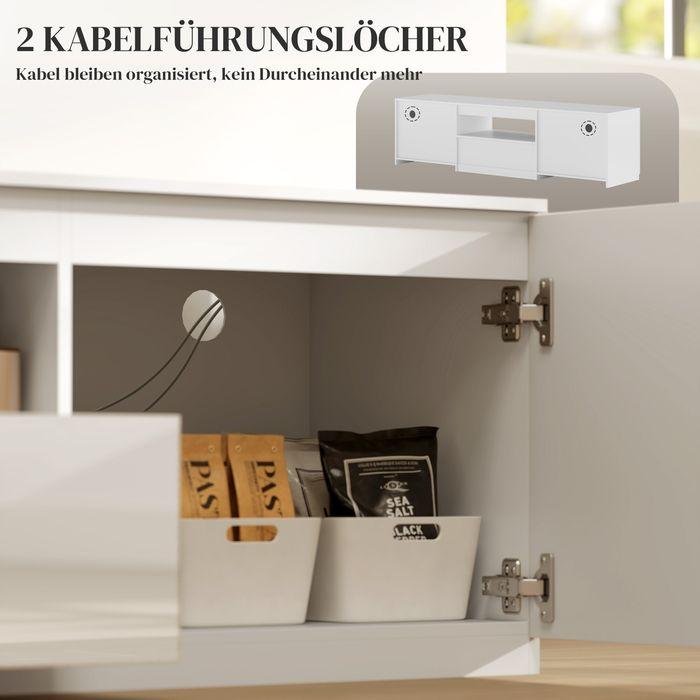 Actual product image Swisshandel24 Hochglanz TV-Lowboard für Fernseher bis 65 Zoll, 3 Fächer, Schublade, Weiss (160 x 38 x 43 cm)
