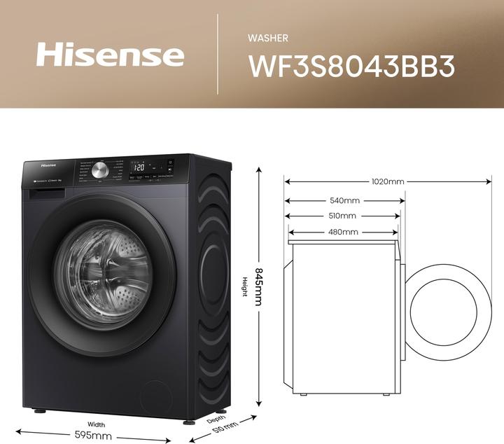 Image du produit Hisense Waschmaschine WF3S8043BB3 8kg A-30% (8 kg, Gauche)