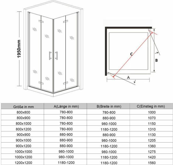 Immagine prodotto SONNI Box doccia angolare 195 cm 100x80x195 cm (195 cm, 100 cm, 195 cm)