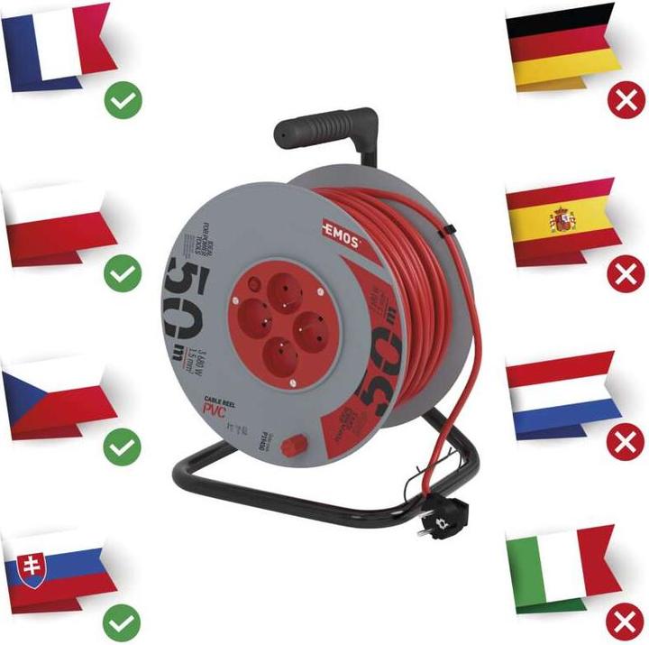 Immagine prodotto Emos Cavo a tamburo con messa a terra, 4 prese, 50 m (P19450) (50 m, 1.50 mm².)
