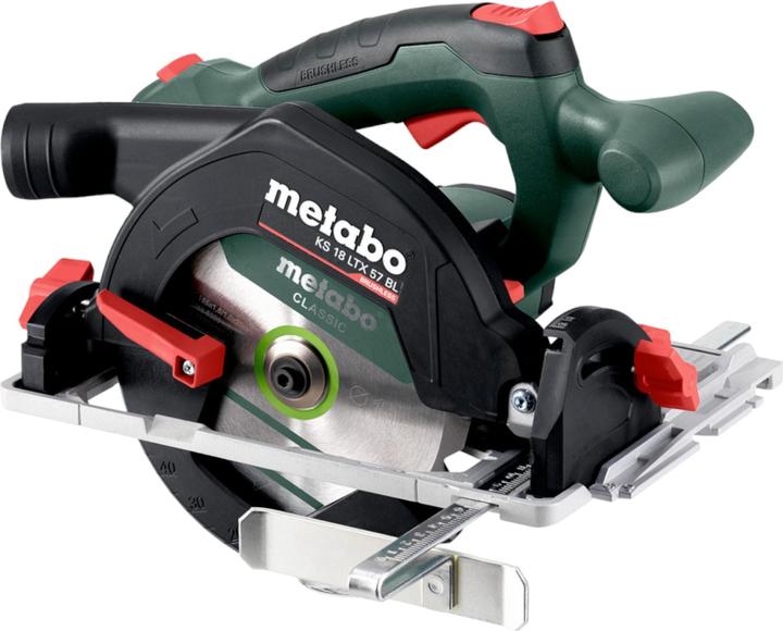 Carbide circular saw blade (18 teeth), 2x LiHD battery packs (18 V/8.0 Ah), ASC 145 "AIR COOLED" quick charger, metaBOX 340, rip fence, hexagon spanner