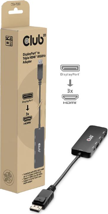 Produktbild Club 3D Club3D Adapter DisplayPort 2.1 > 3x HDMI 2.1 8K60Hz retail (HDMI, 14 cm)