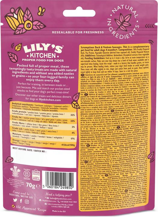 Image du produit Lily's Kitchen Saucisses de canard et de canard sauvage (Adulte, 1 pcs, 70 g)