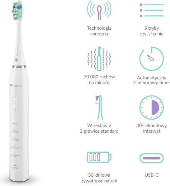 Image du produit Truelife SonicBrush Clean30 White Brosse à dents vibrante pour adultes (Brosse à dents sonique)