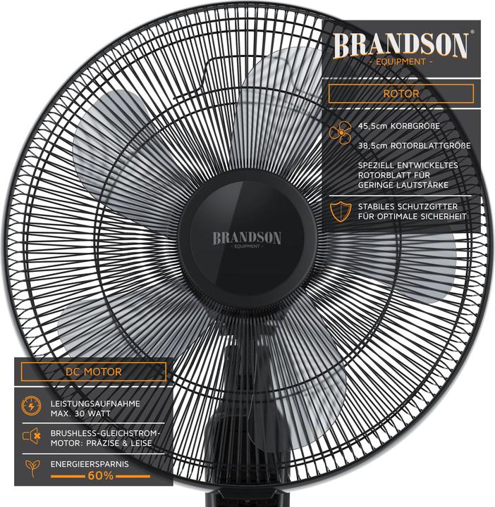 Produktbild Brandson Standventilator 45,5cm Ø, DC, leise, Fernbedienung, energiesparend, Oszillation, 25 Stufen, schwarz (60 dB)