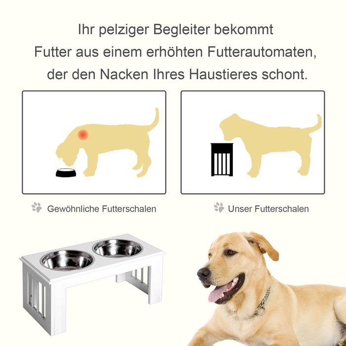 Produktbild Swisshandel24 Erhöhter Hundenapf, Futternapf, Edelstahlnäpfen, Haustier Fressnapf, MDF, Weiss, 58,4 x 30,5 x 25,4 (2 l)
