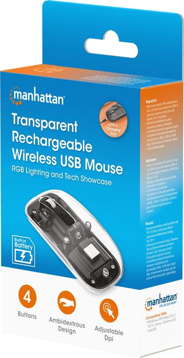 Immagine prodotto Manhattan Mouse MH trasparente 4D, nero (Senza fili)