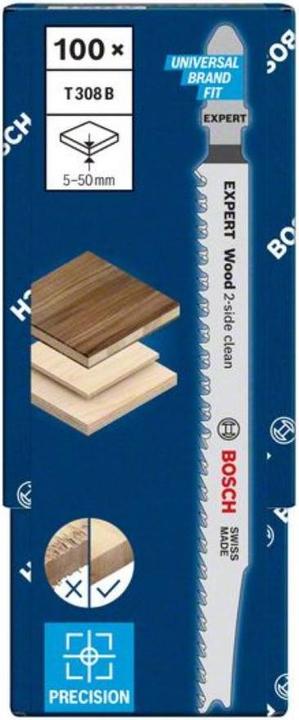 Actual product image Bosch Professional Zubehör EXPERT 'Wood 2-side clean' T 308 B Jigsaw blade, 100 pieces