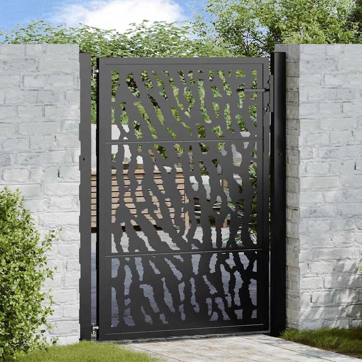 Produktbild VidaXL Gartentor Schwarz 105x130 cm Stahl Spurendesign Zauntor Outdoor Tor
