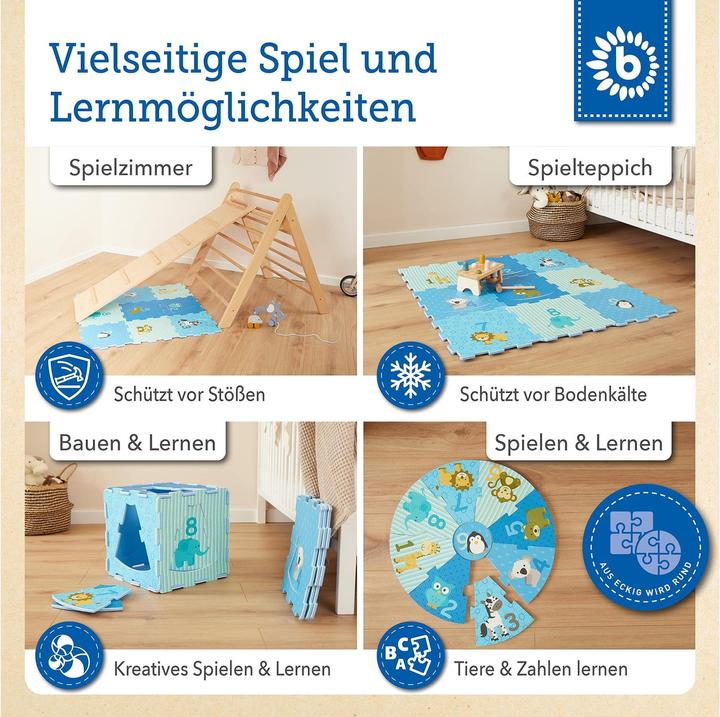 Produktbild Bieco Puzzlematte Tiere Blau, 18-teilig (30 x 30 x 90 cm)