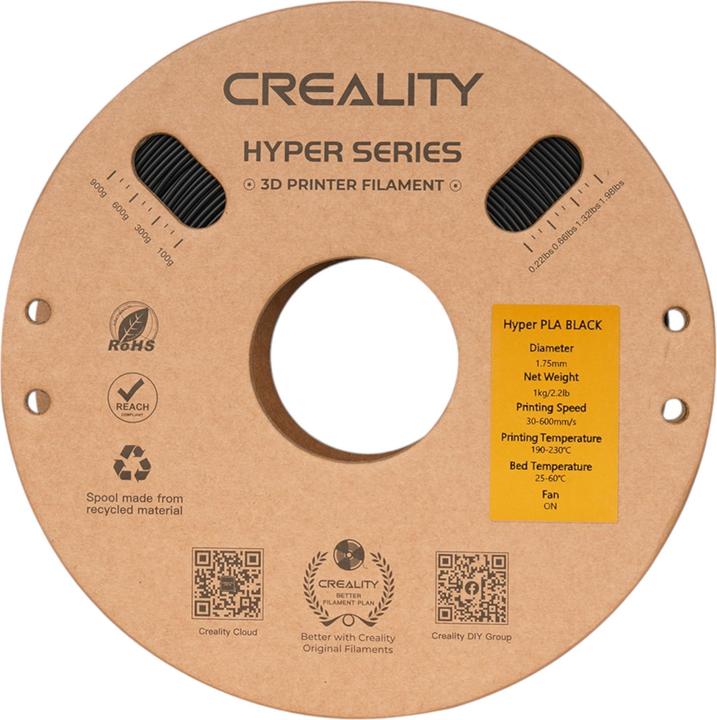 Actual product image Creality Filament PLA Hyper, Black, 1.75 mm, 1 kg (PLA, 1.75 mm, 1000 g, Black)