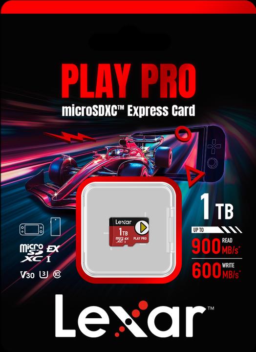 Immagine prodotto Lexar microSD Express 7.1 PLAY Pro 1TB up to R900/W600MB/s Write (104MB/s with UHS-I) (1000 GB, microSD Express, U3, UHS-I)