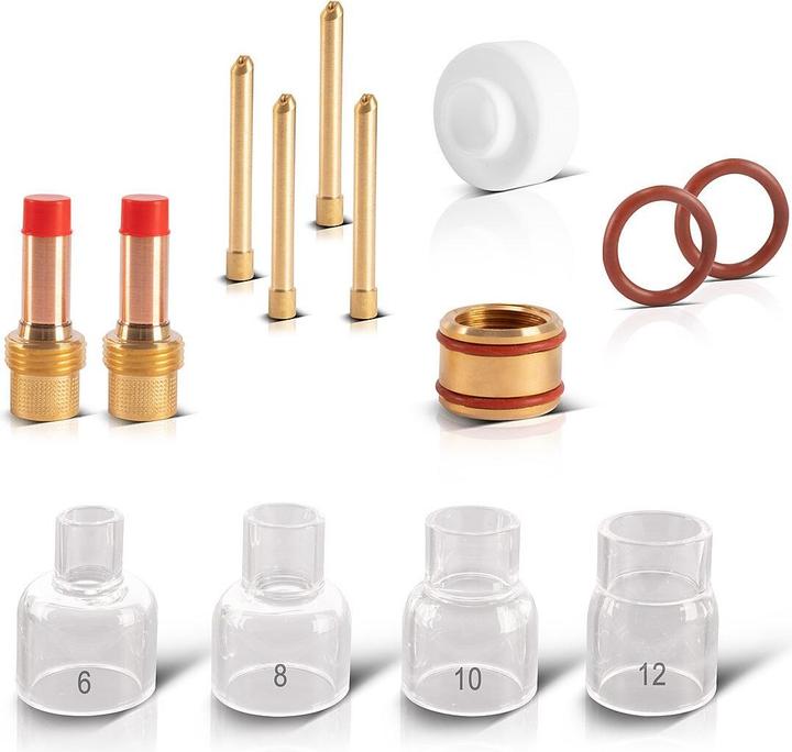 Produktbild Stahlwerk Glas Gaslinsen Set 14tlg WIG Schweisszubehör für WP SR 17 18 26
