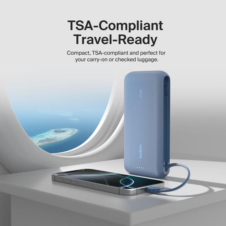 Produktbild Belkin Powerbank 20.000mAh blau 30W integr.USB-C Kab. BPB024hqBL (20000 mAh, 30 W, 74 Wh)