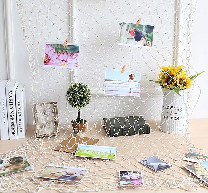 Produktbild Esmée Wandnetz Fotohalter Organizer Deko Fischernetz inkl. Holz Klammern + Wandhalterung 200x100cm (Pinnwand)