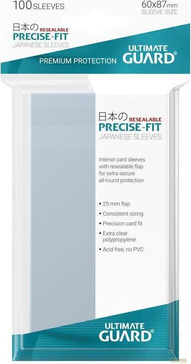 Ultimate Guard UGD010312 - Precise-Fit 100 Kartenhüllen wiederverschliessbar japanische Grösse, transparent