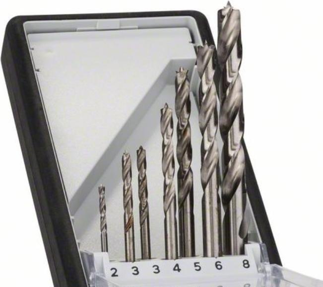 Actual product image Bosch Professional Zubehör PRO Wood HSS wood twist drill bit set. 7 pcs. (6 mm, 3 mm, 5 mm, 8 mm, 2 mm, 4 mm)