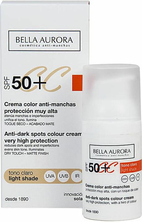 Actual product image Bella Aurora CC CREAM anti-manchas tono claro SPF50+ 30 ml (Sun cream face, SPF 50+, 30 ml, 70 g)