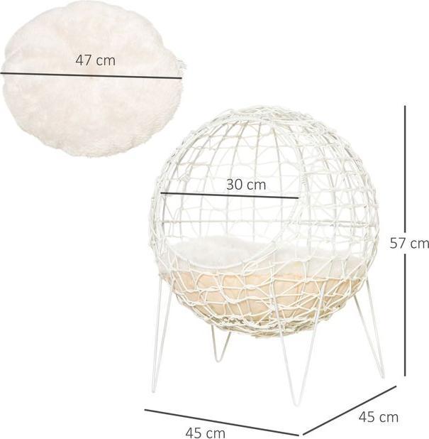 Produktbild Swisshandel24 Rattan Katzenkorb Katzenhöhle Katzenhütte Katzenbett mit Kissen erhöhtes Design Haustierbett Cremewe (Katze)