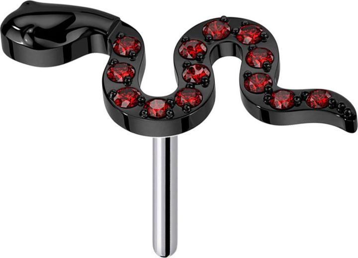 Produktbild Star Piercing Threadless Schlange schwarz Kristalle rot (ohne Messing, Titan G23)