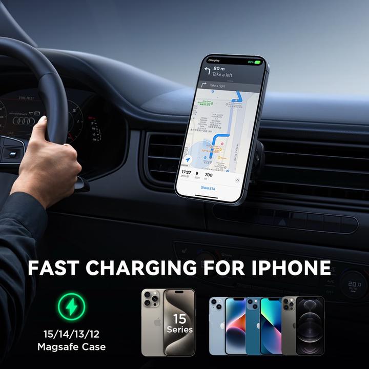 Produktbild Joyroom car phone holder with wireless charger (MagSafe compatible) for air vent - black (JR-ZS387)