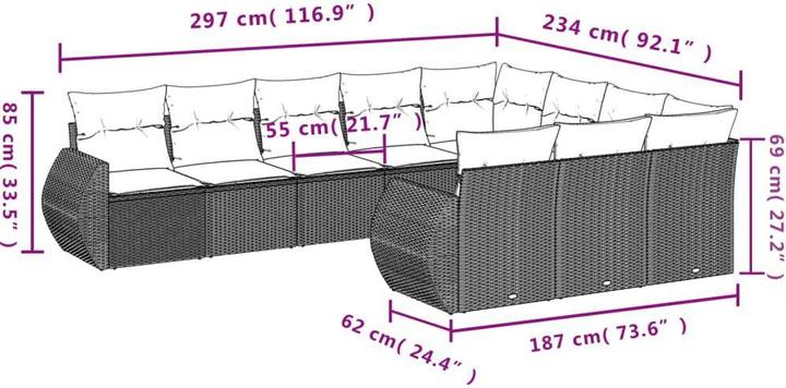 Image du produit VidaXL Meuble de jardin Canapé Ensemble de jardin Ensemble de jardin 10 pièces Marron