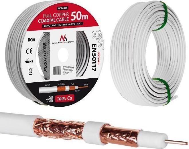 Produktbild Maclean MCTV-471 MCTV-471 Kabel Koaxialkabel RG6 50M 1.02CU+4.8FPE+CU/P+32*0.12CU+6.8PVC (Antennenkabel)