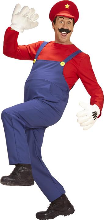 Actual product image Widmann Super Mario plumber men's costume with overall, shirt and hat (XXL)