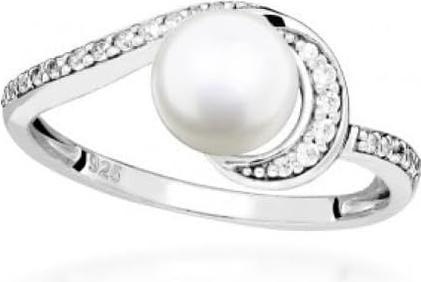 Silver Cat Silver ring with cubic zirconia and real pearl SC496 - Circuit: 52 mm (52)