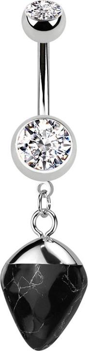 Actual product image Star Piercing Banana silver with pendant drop agate stone (Mineral, without brass, Surgical steel 316L)