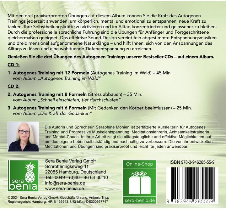Produktbild Autogenes Training | Übungen für die Gesundheit | 3 Entspannungsübungen mit Entspannungsmusik | 2 CD (Deutsch, Seraphine Monien, Sera Benia Verlag GmbH, 2024)