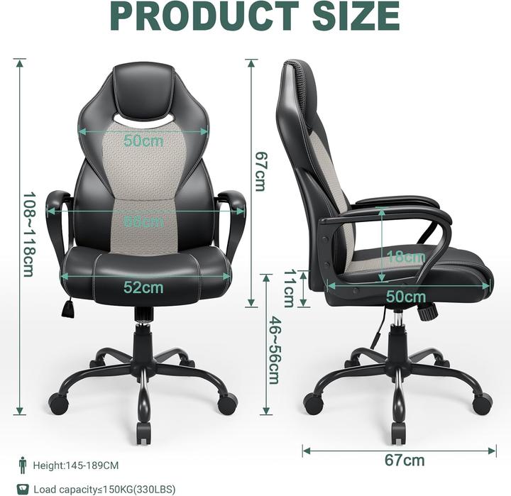 Immagine prodotto Basetbl sedia da ufficio ergonomica, grigio