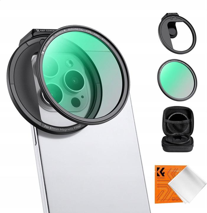 Actual product image K&F Concept 67mm Magnetic Phone Clip + 67mm Magnetic CPL Filter, HD, Coated, Waterproof, Scratch-resistant, Clea
