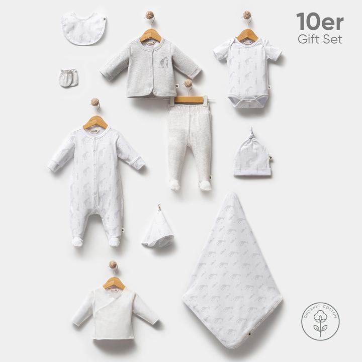 Produktbild TotsTale Premium 10-teiliges Geschenkset aus Bio-Baumwolle – Erstausstattung für Neugeborene (50, 56, 62, 68)