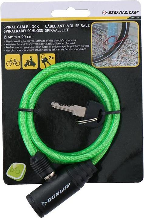 Actual product image Dunlop - Spiral-Fahrradschloss mit Schlüssel 90 cm (Grün)