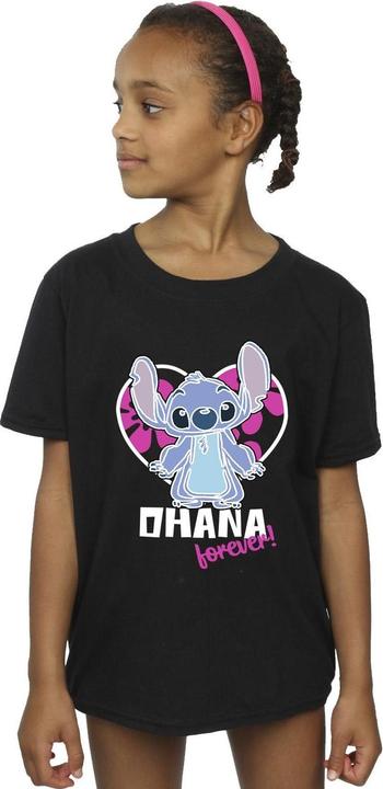 Actual product image Disney Girls Lilo And Stitch Ohana Forever Heart Cotton T-Shirt (140, 146)