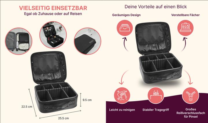 Actual product image Beauty tool case black 22.5 x 25.5 x 9.5 cm, with organiser compartments