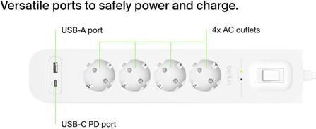 Actual product image Belkin Surgemaster surge protection (4 x, 2 m)