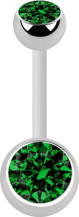 Image du produit Star Piercing Banane blanche avec deux boules argentées cristal vert (Acier chirurgical 316L, sans laiton, Bioflex)