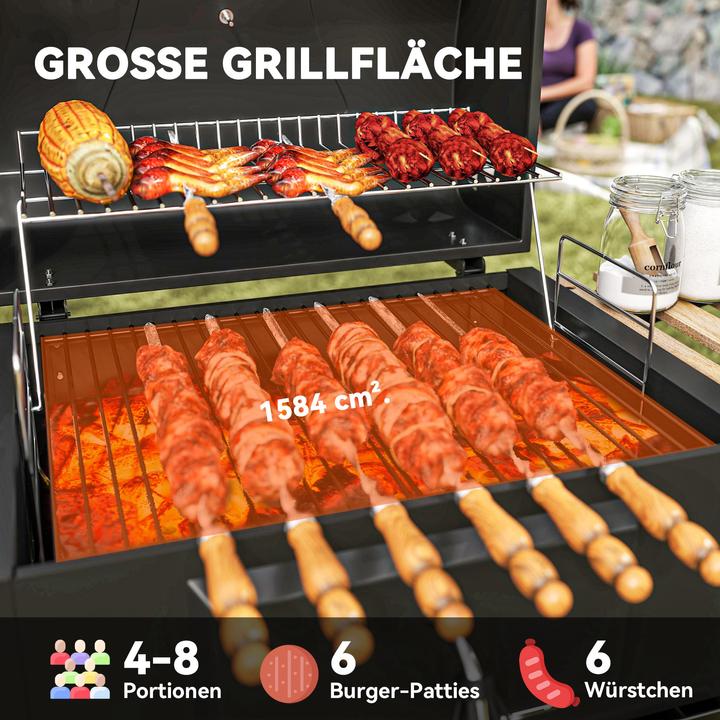Image du produit Outsunny Holzkohlegrill Edelstahl, Kiefernholz Schwarz (36 cm)