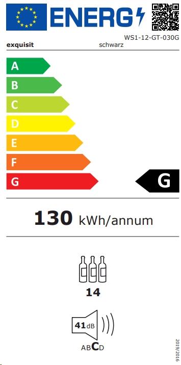 Energie-Label Exquisit WS1-12-GTE-030G schwarz, Weinkühler (Standgerät)