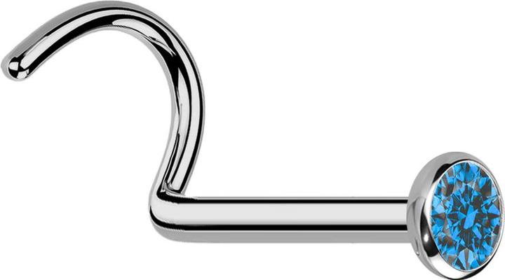 Produktbild Star Piercing Nasenstecker gebogen silber mit flacher Halbkugel Kristall hellblau (ohne Messing, Titan G23)