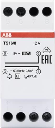 Actual product image ABB TS16/8 Bell transformer 16VA, 8VAC 2CSM228645R0812