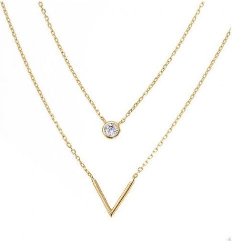 Actual product image Lara Gold plated NECKLACE - 40 - ZIRCONIA - 2 ROWS
