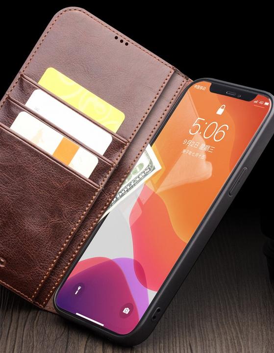 Actual product image QiAlino Fourre Flip cuir véritable (Apple iPhone 12, Realme 12 Pro+)