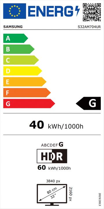 Energy Label Samsung Smart Monitor M7 S32AM704UU (3840 x 2160 Pixels, 31.50")